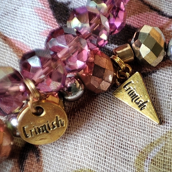 Erimish Pair of Faceted Crystal Stretch Bracelets Brown Purple Hue Copper Silver - Picture 5 of 7